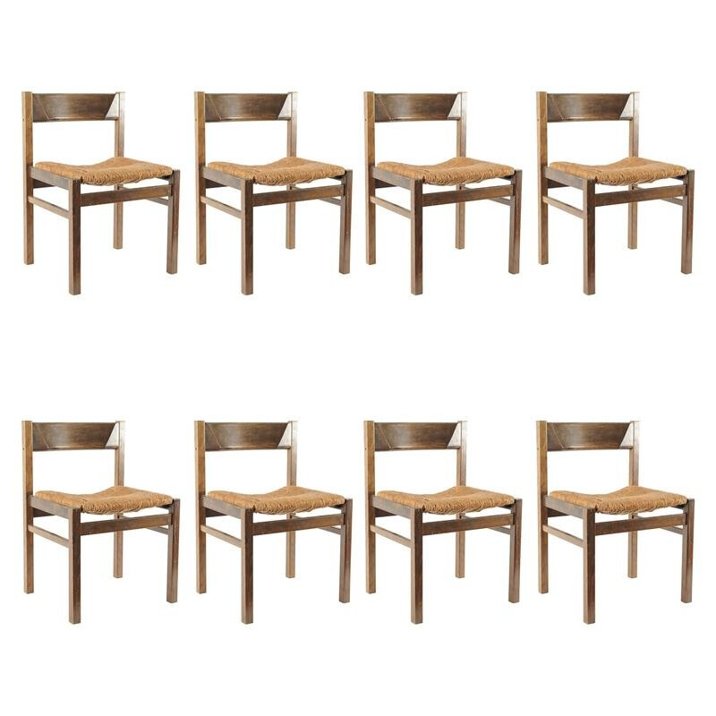 Suite de 8 chaises à repas Spectrum en roseau, Martin VISSER - 1960