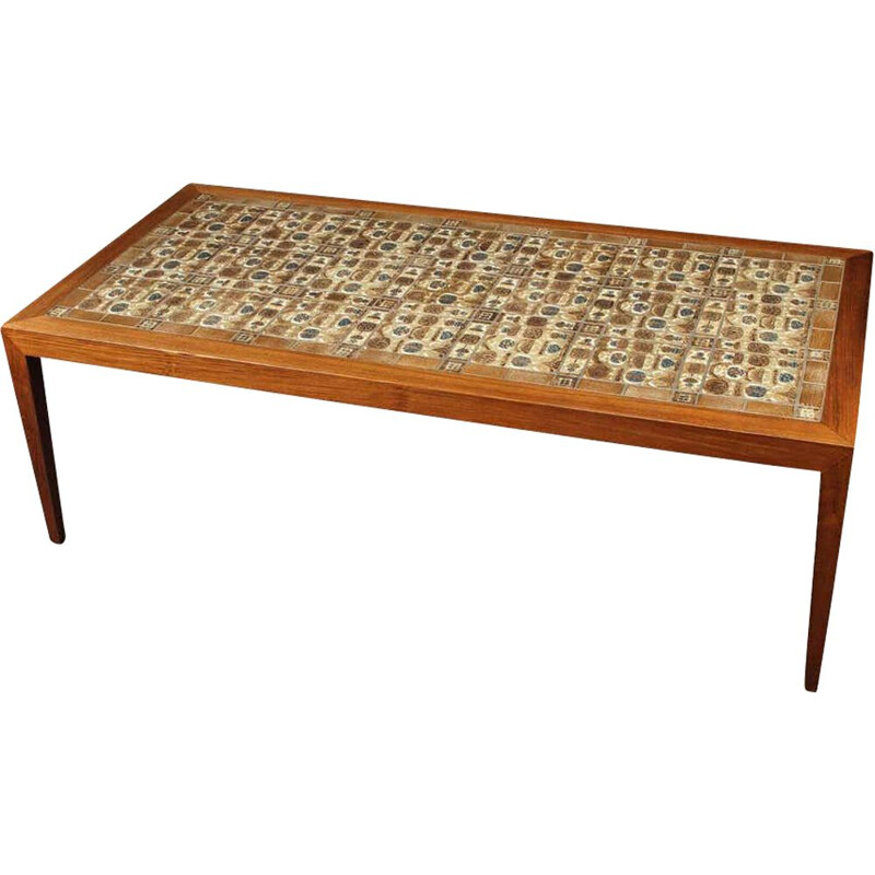 Vintage rosewood coffee table with the Royal Copenhagen tiles by Severin Hansen 1970