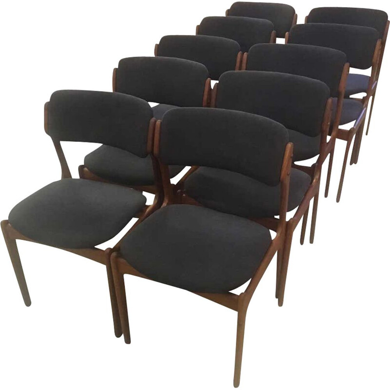 Lot of 10 vintage teak chairs by Erik Buch 1960