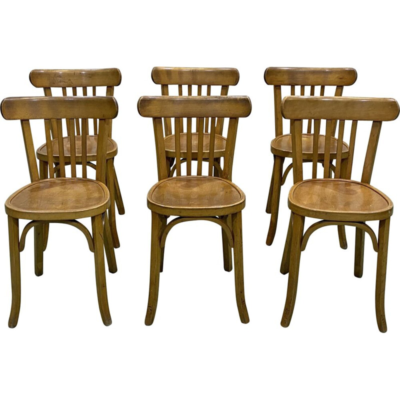 Lot de 6 chaises vintage Macon bistrot Baumann 1950