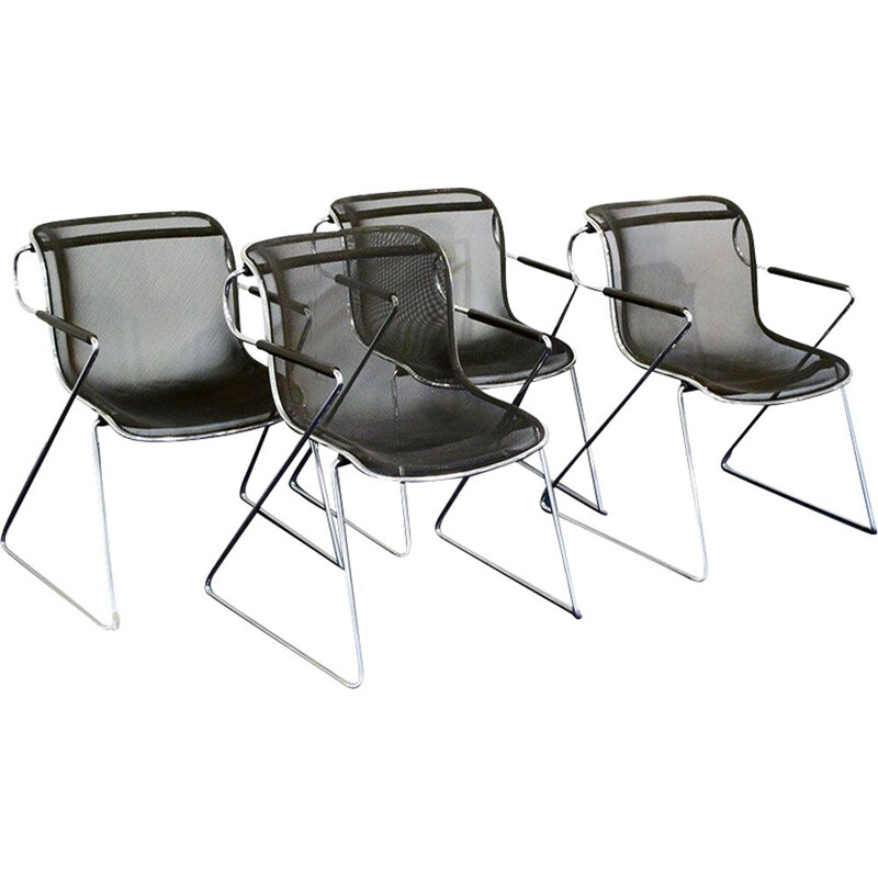 Lot de 4 chaises vintage Penelope en métal par Charles Pollock pour Anonima Castelli 1982
