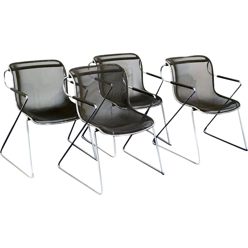 Set of 4 vintage metal Penelope chairs by Charles Pollock for Anonima Castelli 1982