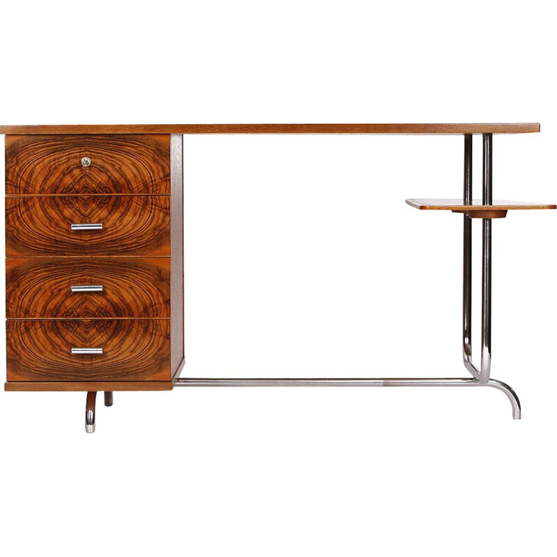 Vintage chrome desk by Jindrich Halabala for UP Zavody, Art Deco, Czech Republic 1930