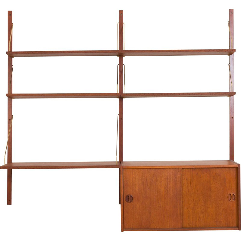 Vintage teak wall unit with a desk and a sliding door locker, Denmark