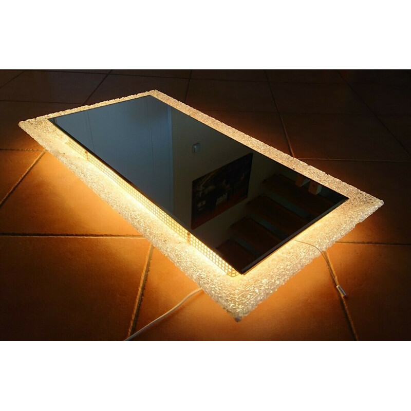 Large vintage illuminated mirror with perspex frame Flabeg, Germany 1970s