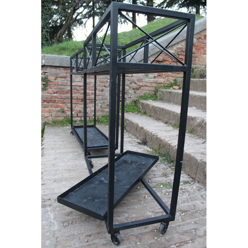 Pair of vintage planters in black lacquered wrought iron, Italian 1980s