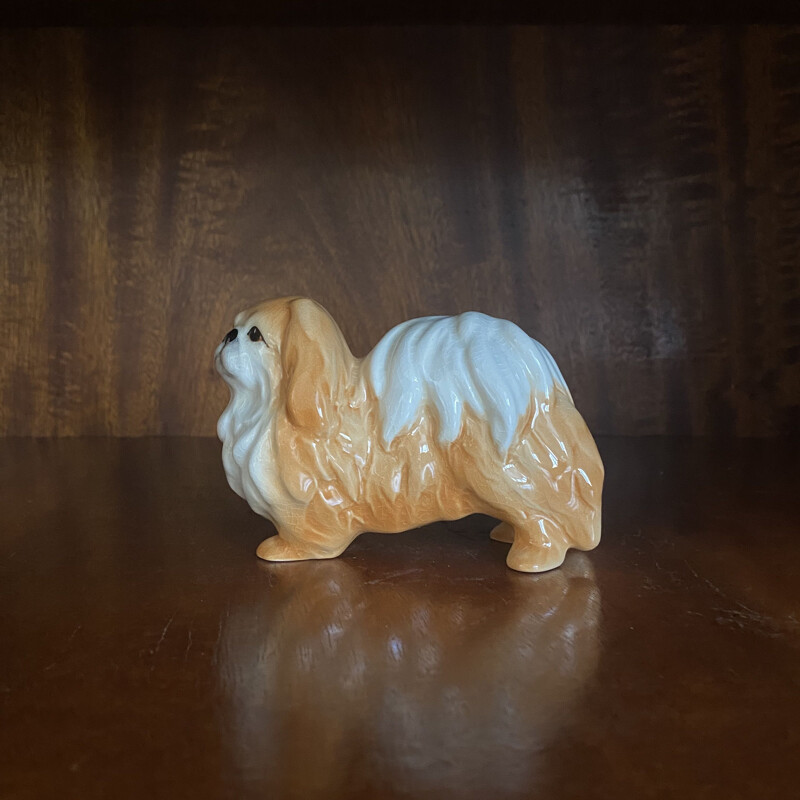 Cerâmica Vintage vidrada Figurinha de cão pequinês