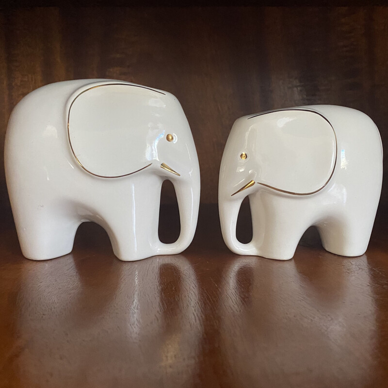 Pair of vintage ceramic figurines Elephants 1960s