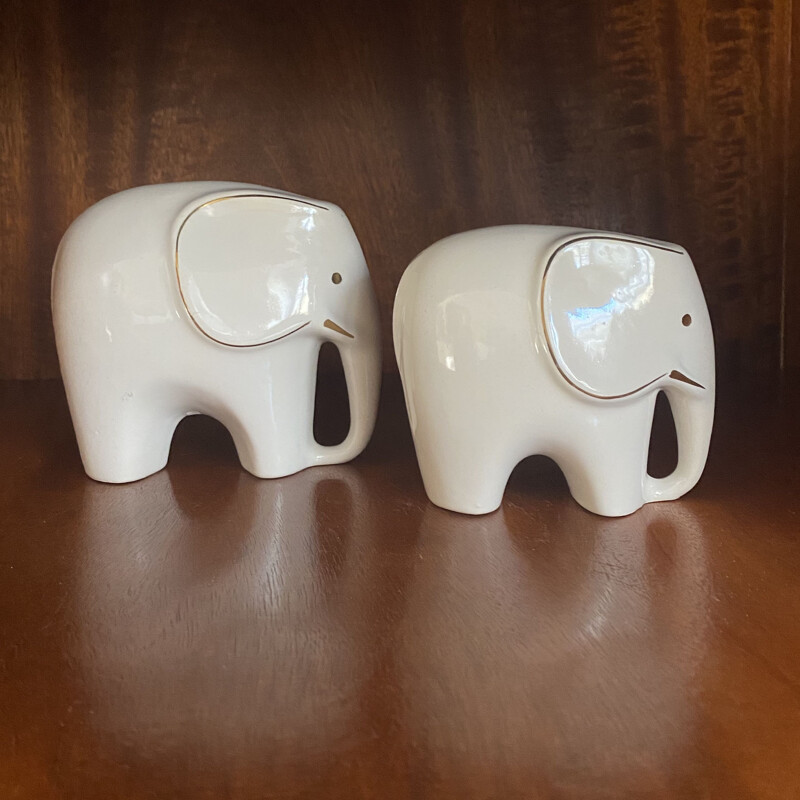 Pair of vintage ceramic figurines Elephants 1960s