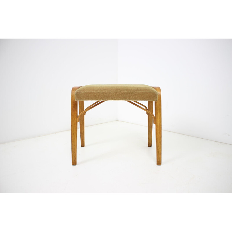 Vintage Thonet pouffe in wood and fabric, Czechoslovakia 1970
