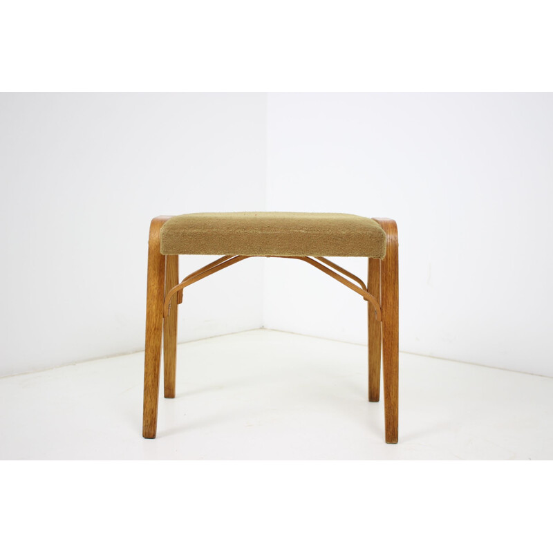 Vintage Thonet pouffe in wood and fabric, Czechoslovakia 1970