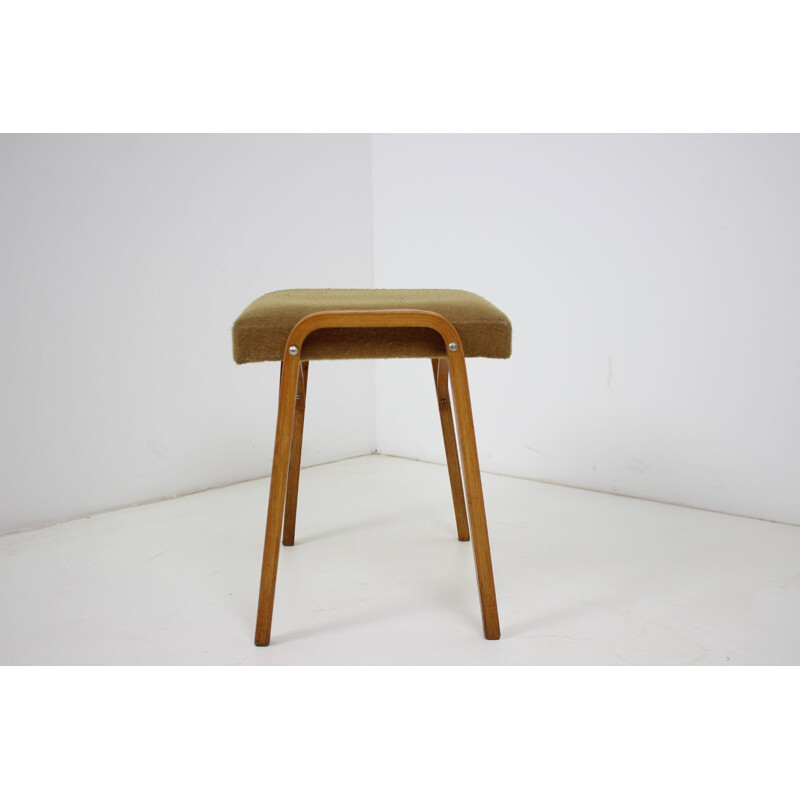 Puff vintage Thonet de madera y tela, Checoslovaquia 1970