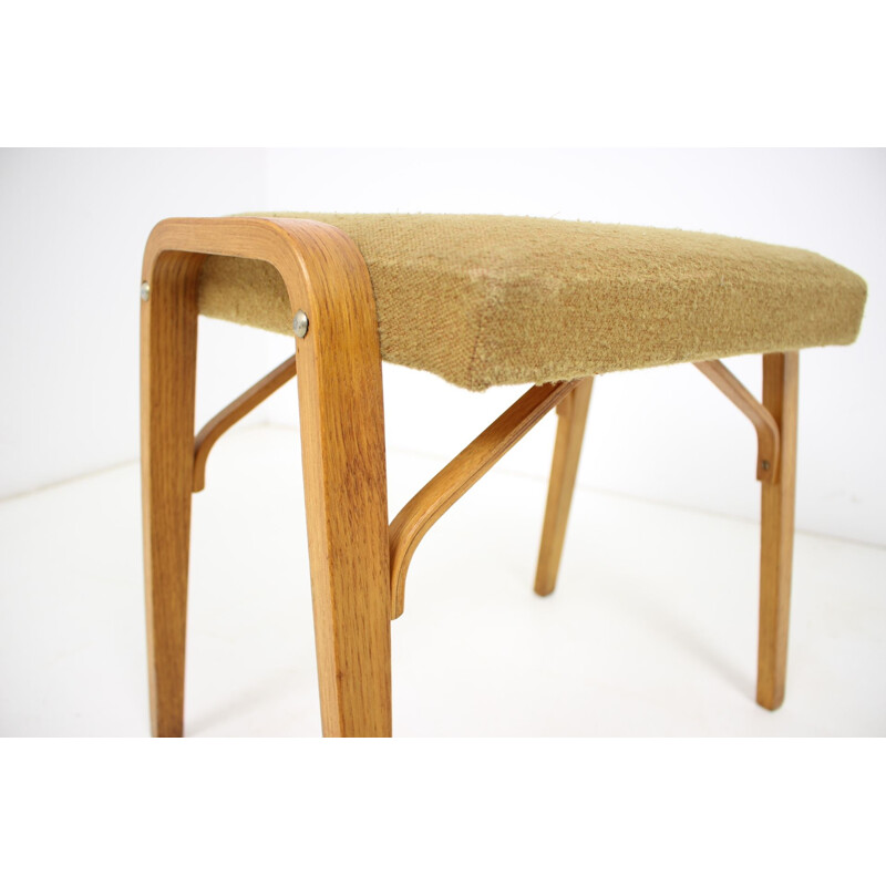 Vintage Thonet pouffe in wood and fabric, Czechoslovakia 1970