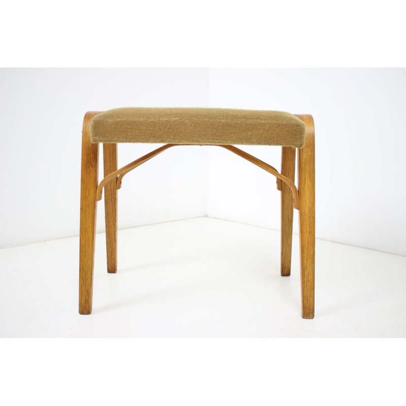 Puff vintage Thonet de madera y tela, Checoslovaquia 1970