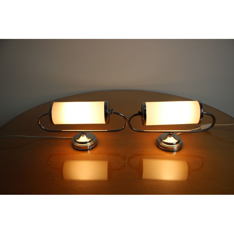 Pair of vintage Bauhaus Art deco wall lamps, Czechoslovakia 1930s