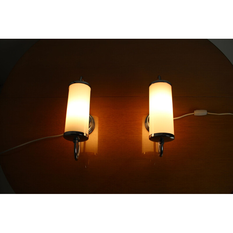 Pair of vintage Bauhaus Art deco wall lamps, Czechoslovakia 1930s