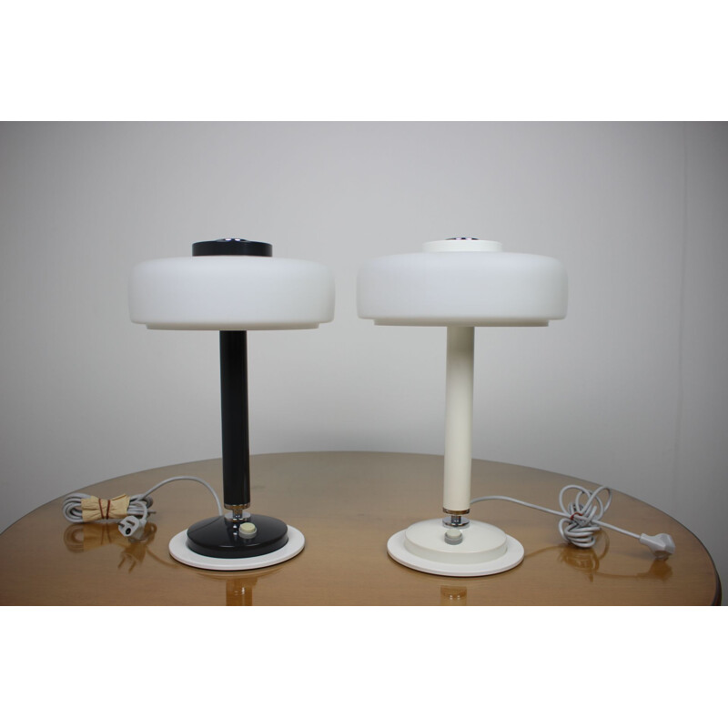 Pair of black and white vintage table lamps Napako, Czechoslovakia 1960
