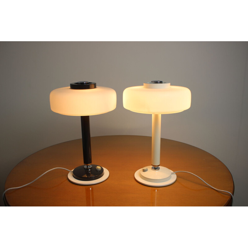 Pair of black and white vintage table lamps Napako, Czechoslovakia 1960