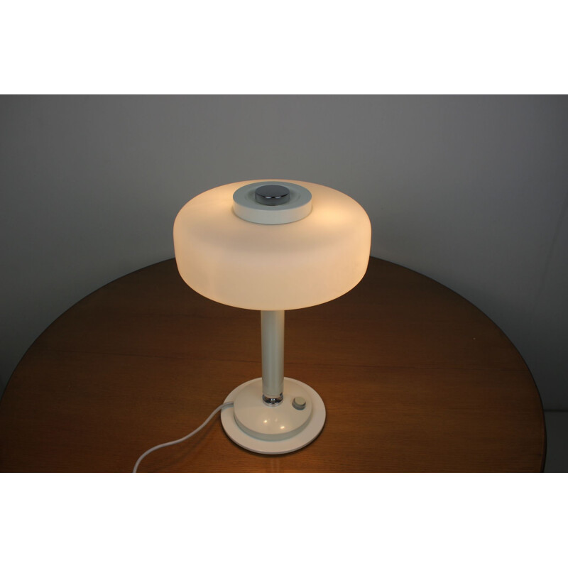 Vintage white glass and metal table lamp by Napako, Czechoslovakia 1960