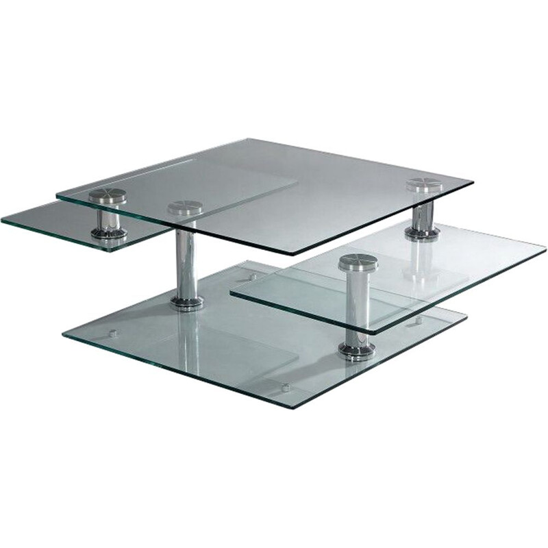 Modulaire vintage salontafel in glas en chroom