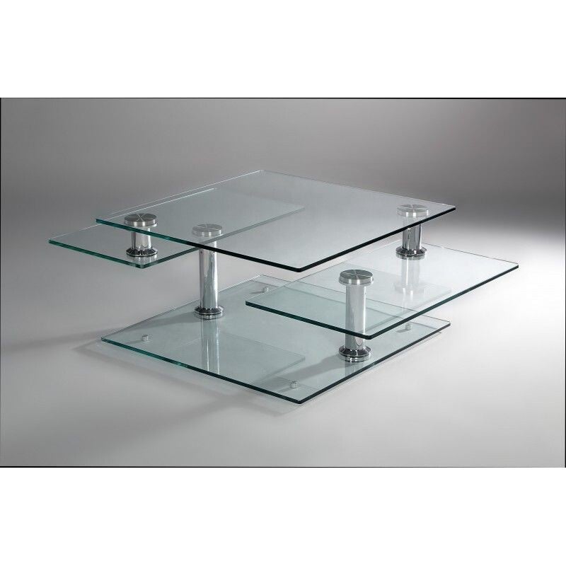 Table basse vintage modulable en verre et chrome