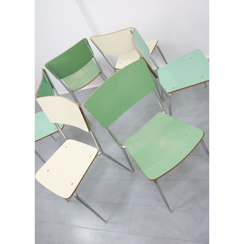 Set van 6 vintage stoelen in groen en crème