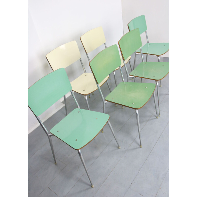 Set of 6 mid-Century green and cream dinning chairs 