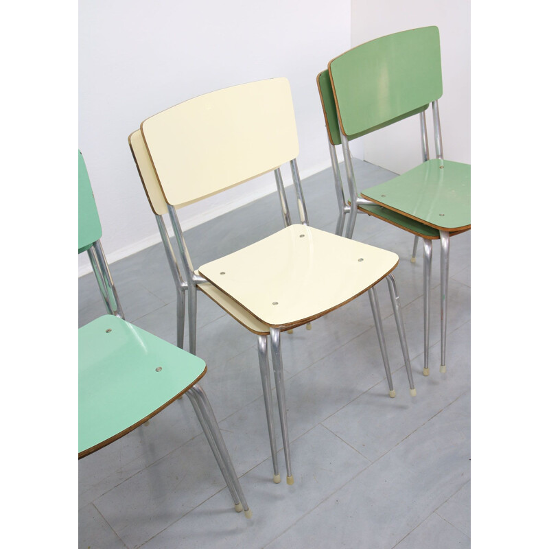 Set of 6 mid-Century green and cream dinning chairs 