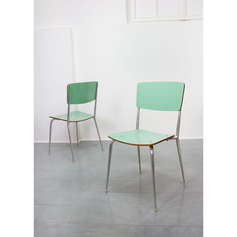 Set of 6 mid-Century green and cream dinning chairs 