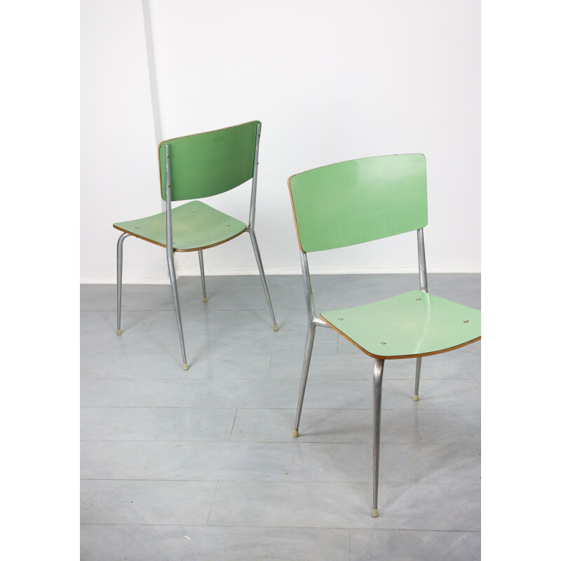 Set aus 6 Vintage-Stühlen in Grün und Creme