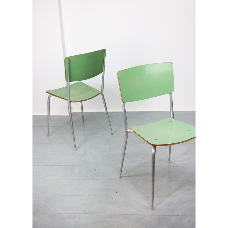 Set of 6 mid-Century green and cream dinning chairs 