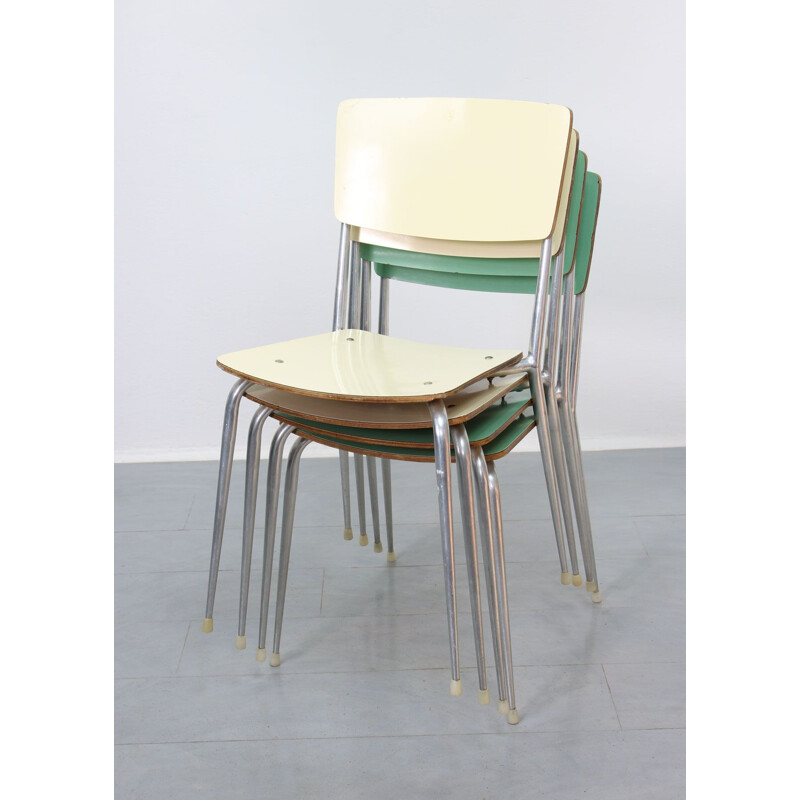 Set of 6 mid-Century green and cream dinning chairs 