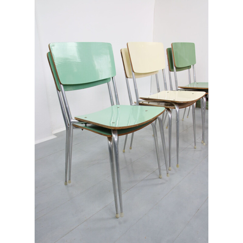Conjunto de 6 cadeiras verdes e cremes vintage
