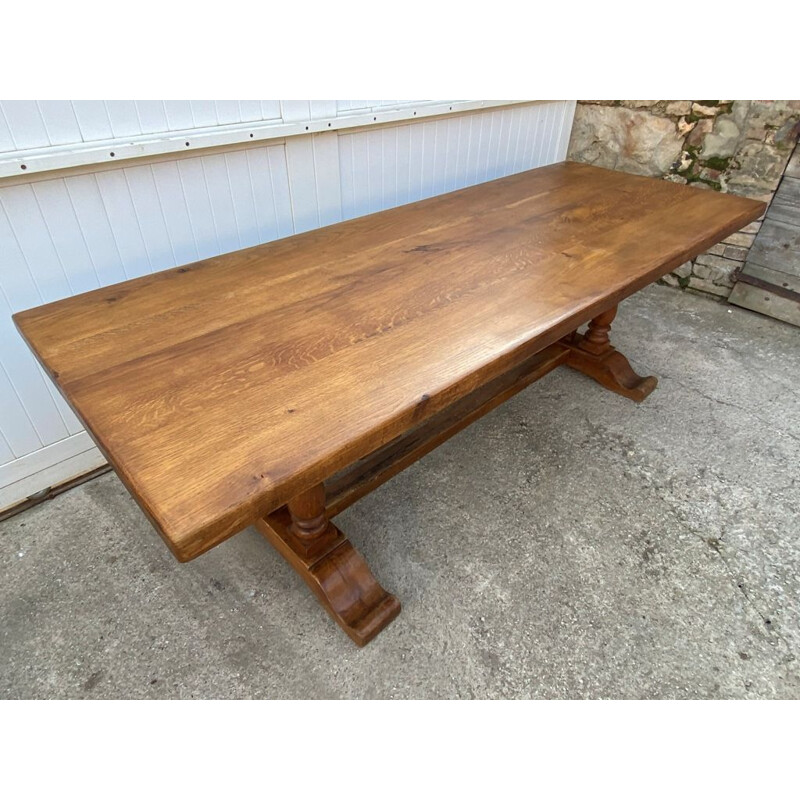 Vintage solid oak farmhouse monastery dining table 1950s