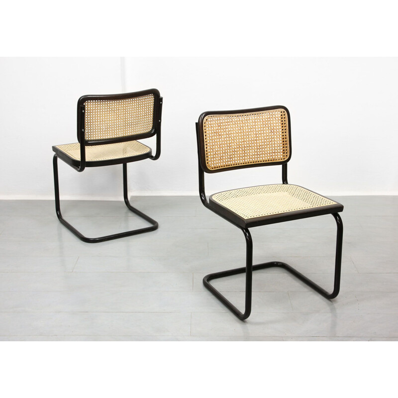 Pair of vintage cantilever chairs S32 by Marcel Breuer Dark, 1980