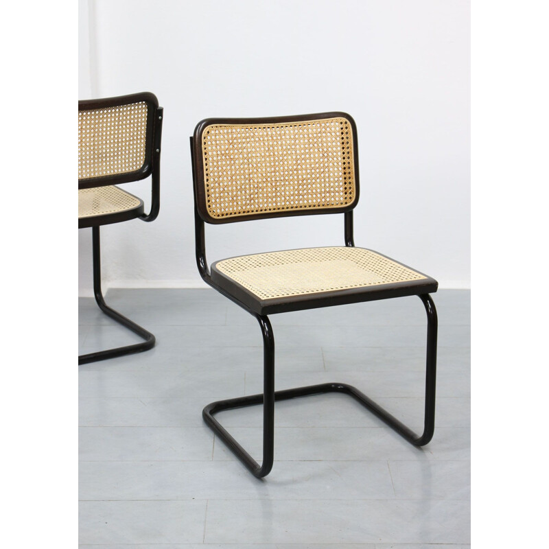 Pair of vintage cantilever chairs S32 by Marcel Breuer Dark, 1980