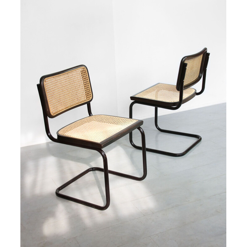Pair of vintage cantilever chairs S32 by Marcel Breuer Dark, 1980