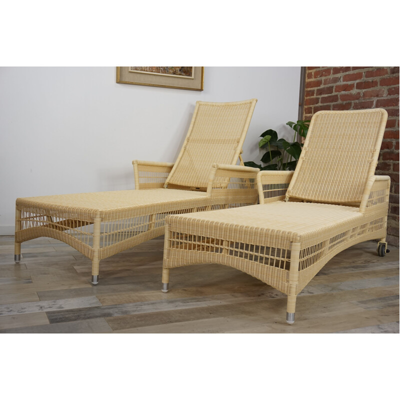 Pair of vintage lounge armchairs or relaxing sunbeds