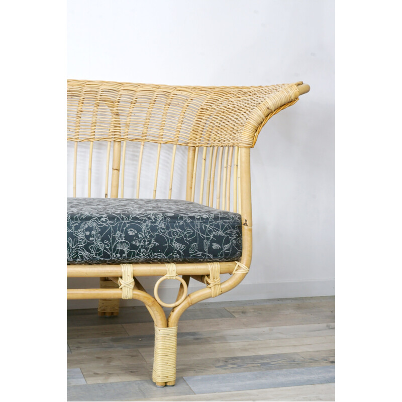 Vintage rattan sofa by Franco Albini, Italian 1950s