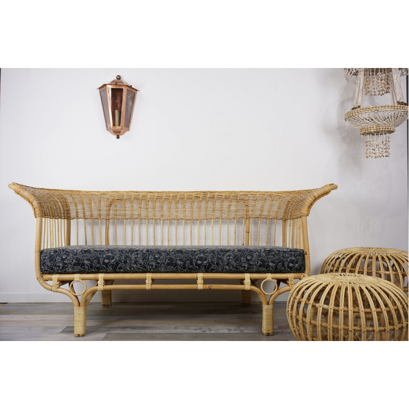 Vintage rattan sofa by Franco Albini, Italian 1950s