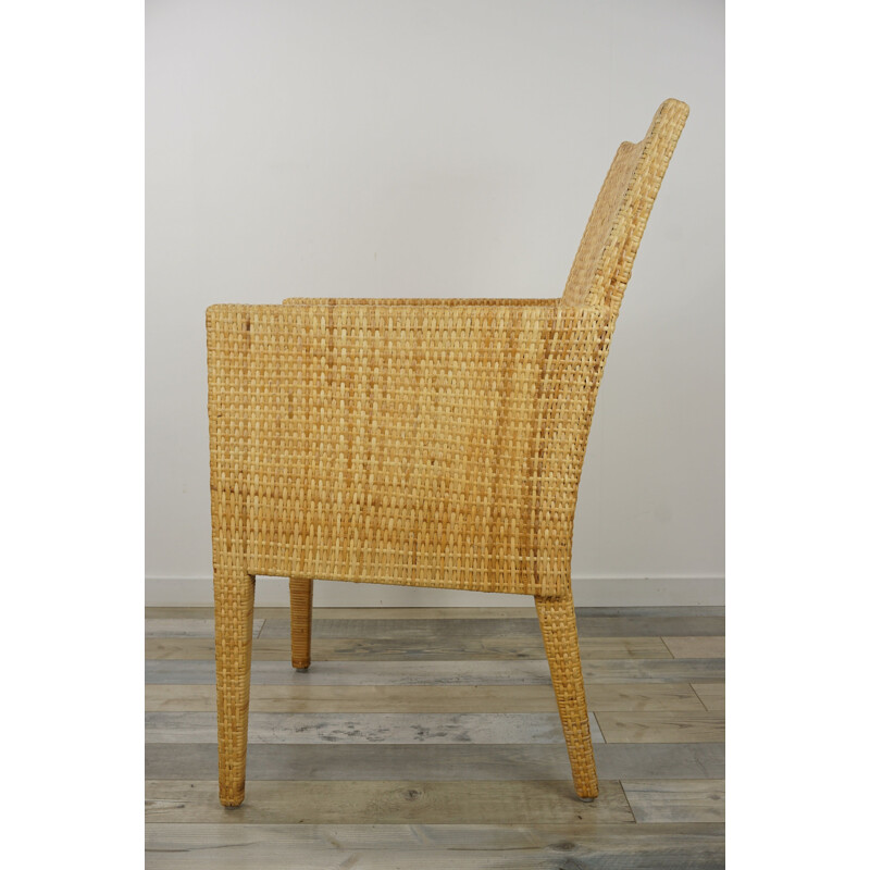 Paire de fauteuil vintage en bois et rotin tressé