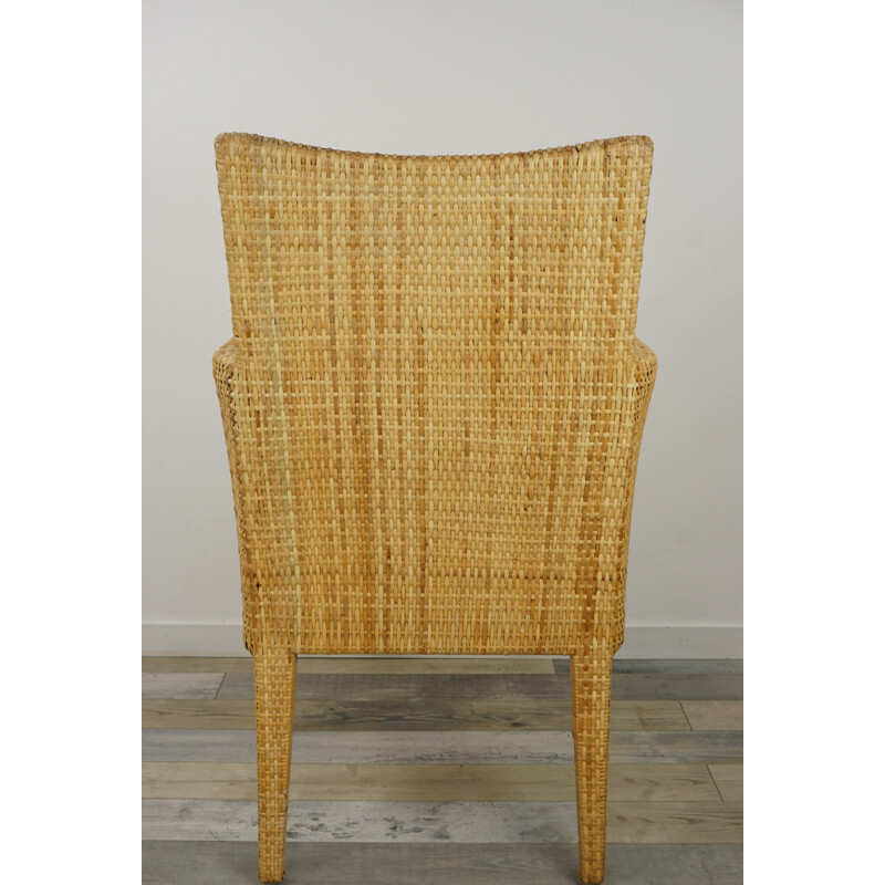 Pair of vintage armchairs in wood and woven rattan