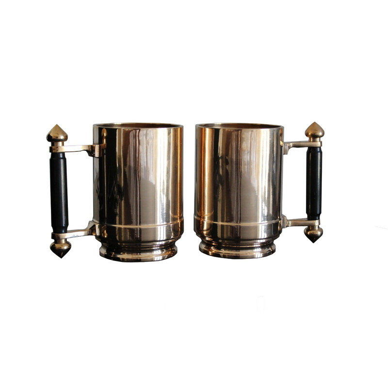 Pair of vintage art deco bronze beer mugs by Bronze Star, France 1940