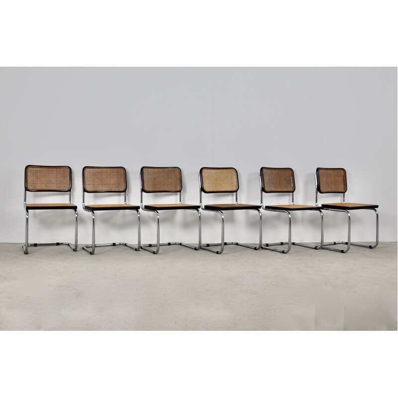 Lot de 6 chaises vintage noires B32 par Marcel Breuer