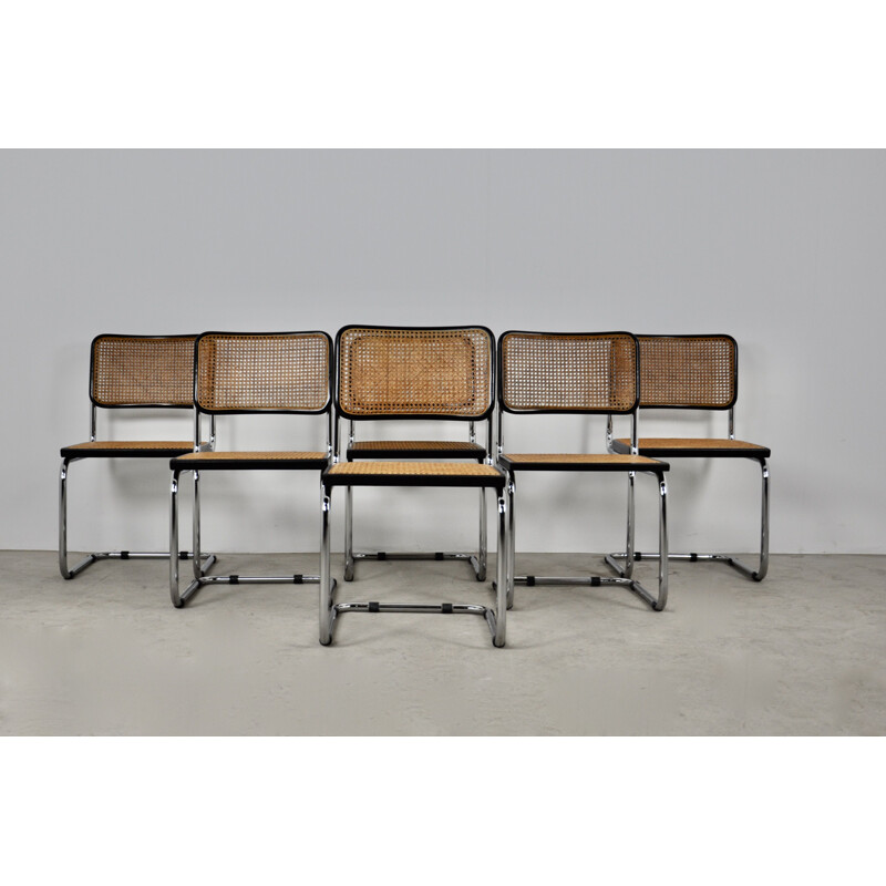 Lot de 6 chaises vintage noires B32 par Marcel Breuer