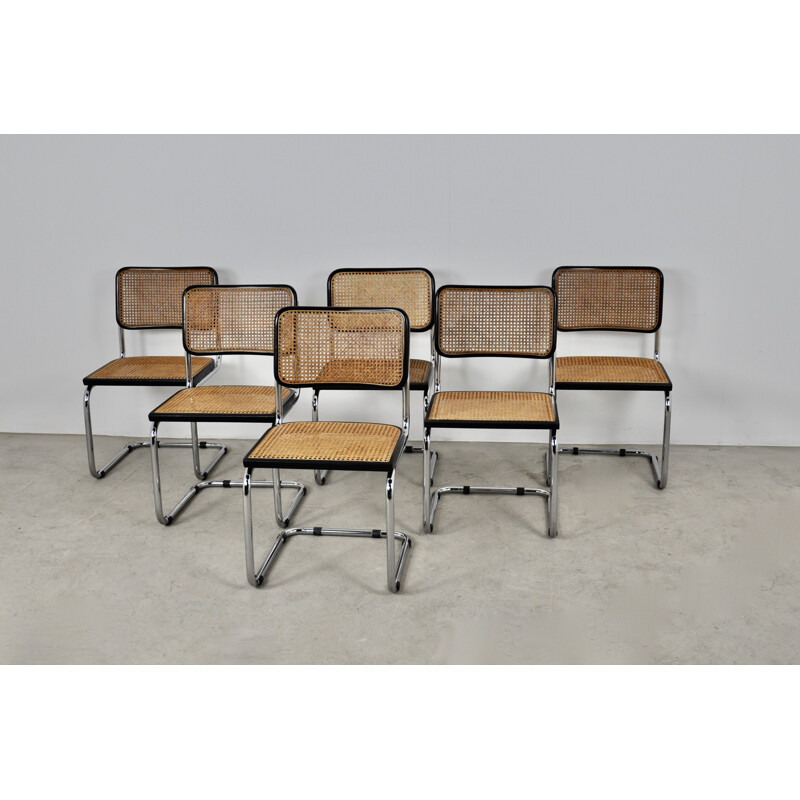 Lot de 6 chaises vintage noires B32 par Marcel Breuer