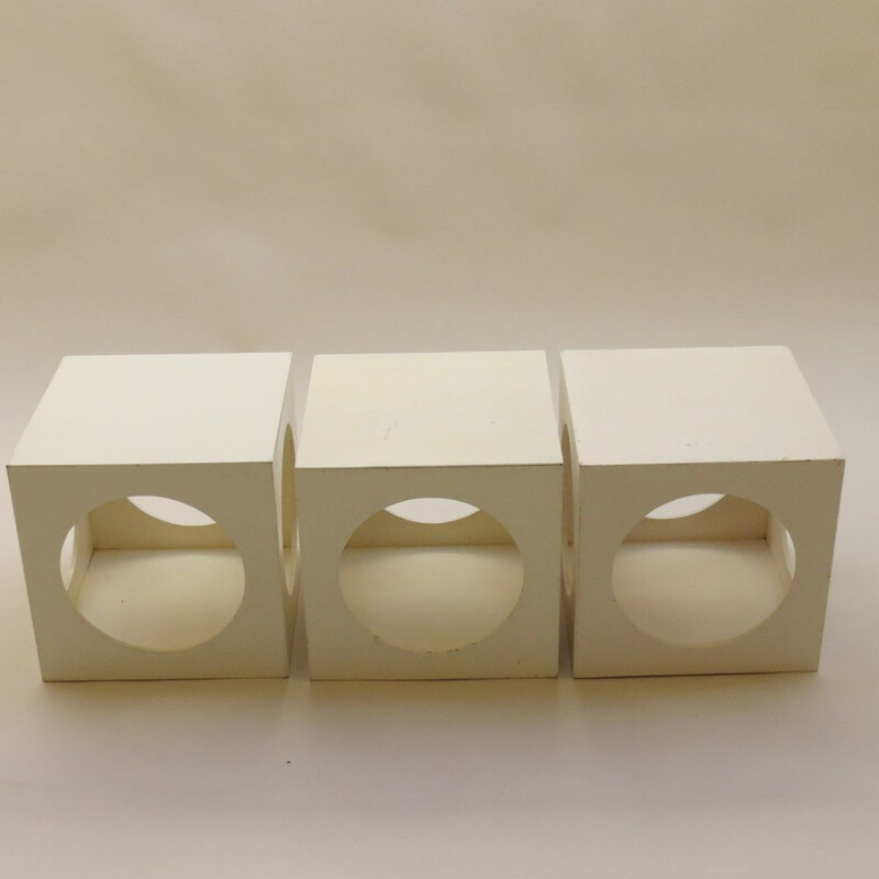Set of 3 vintage White Cube Box Tables Storage Box Cubes 1960s