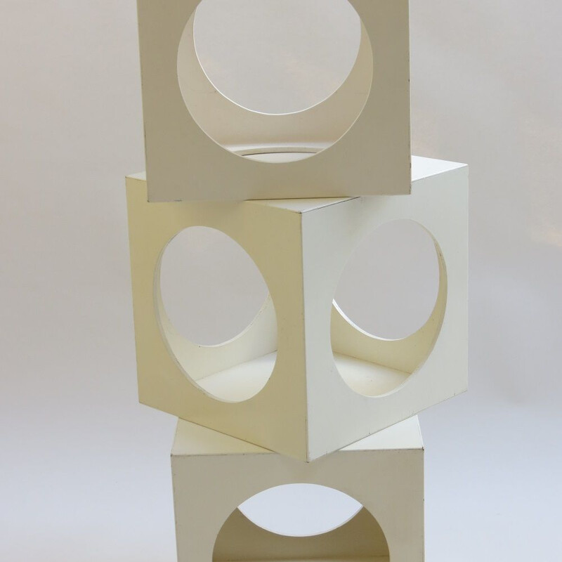 Set of 3 vintage White Cube Box Tables Storage Box Cubes 1960s