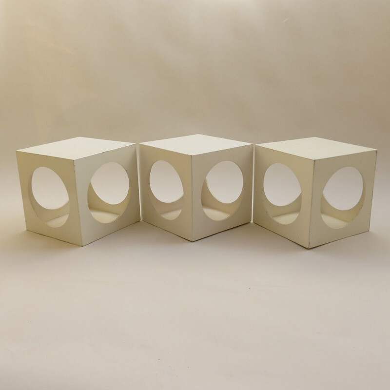 Set of 3 vintage White Cube Box Tables Storage Box Cubes 1960s