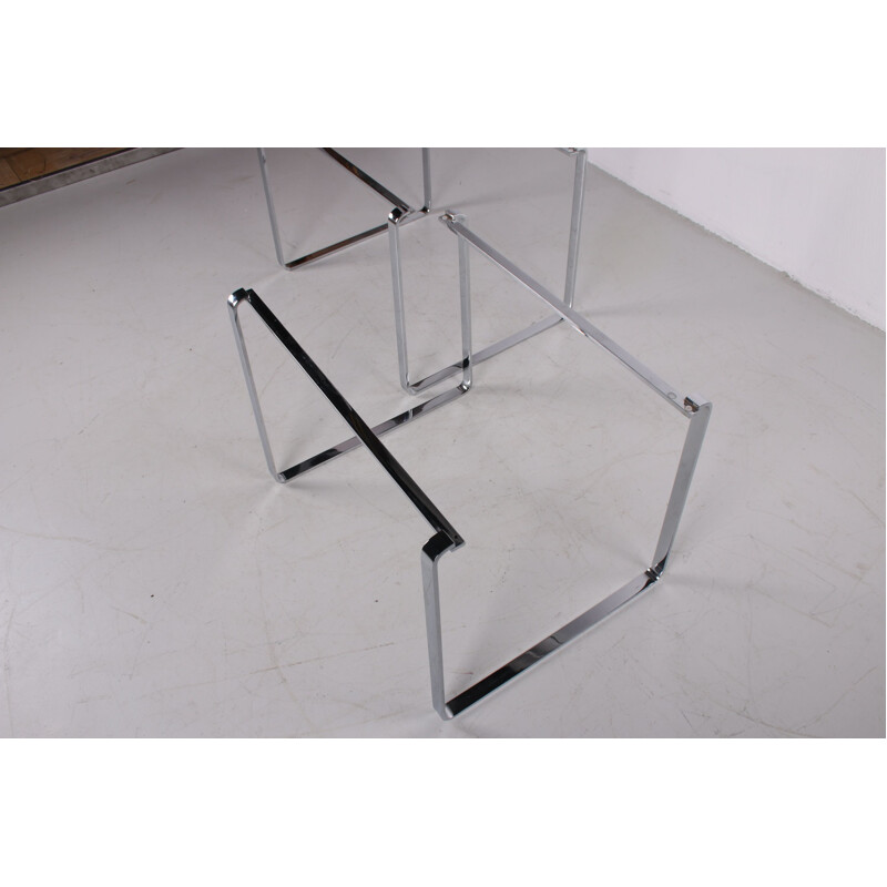 Pair of vintage side tables of chrome and smoked glass 1960s